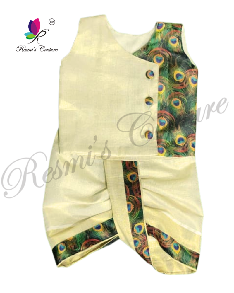 Tissue Peacock feather Printed Kurta Dhoti