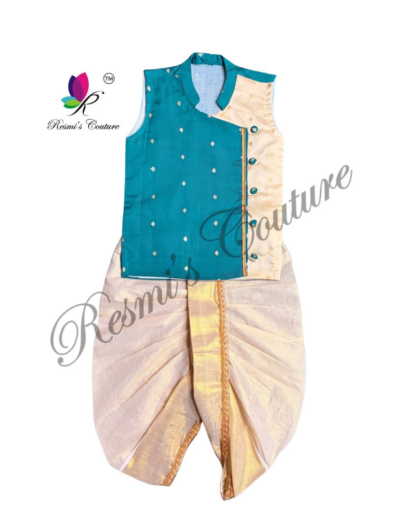 Teal Green Taffetta Silk Kurta Dhoti