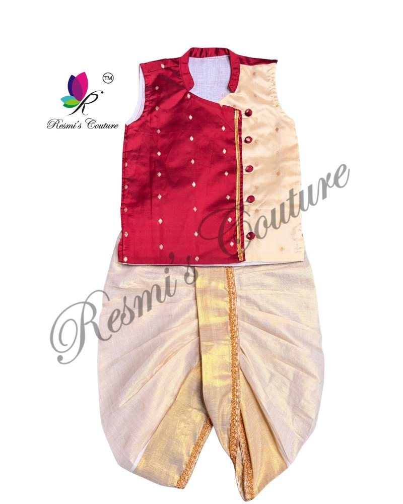 Maroon Taffetta Silk Kurta Dhoti