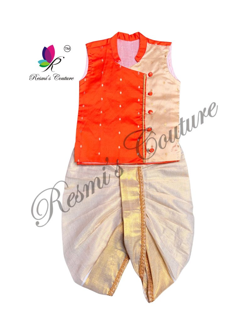 Orange Taffetta Silk Kurta Dhoti