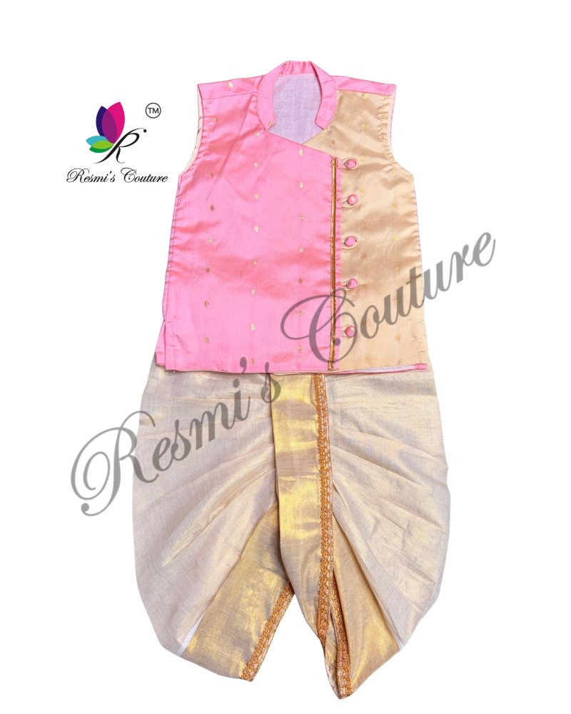 Pastel Pink Taffetta Silk Kurta Dhoti