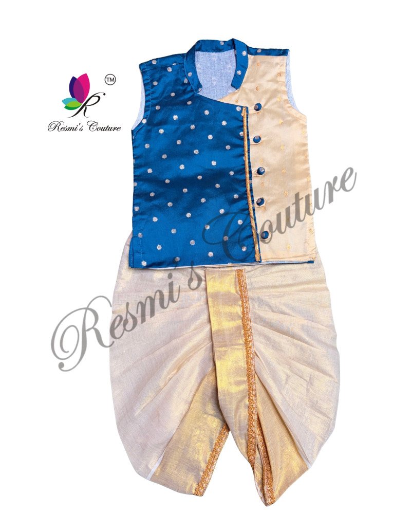 Teal Blue Taffetta Silk Kurta Dhoti