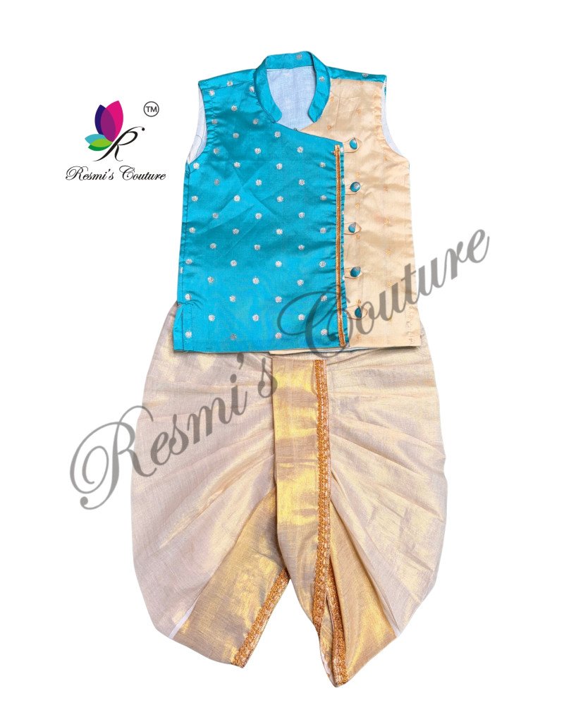 Light Blue Taffetta Silk Kurta Dhoti