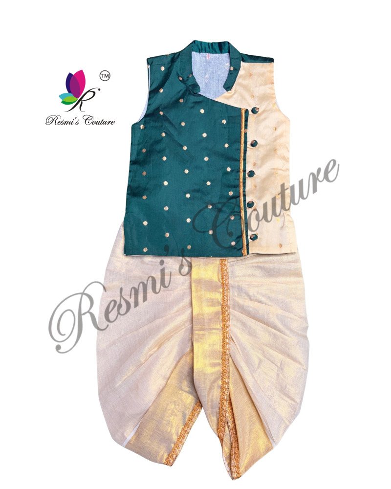 Bottle Green Taffetta Silk Kurta Dhoti