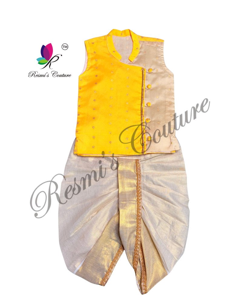 Yellow Taffetta Silk Kurta Dhoti
