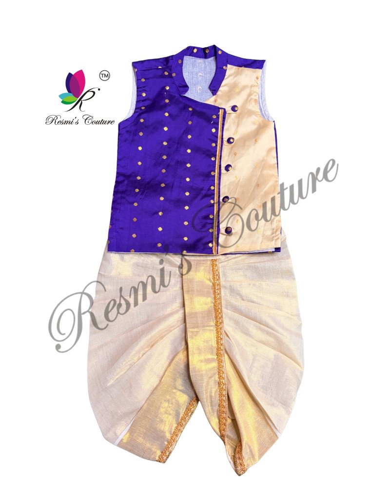 Midnight Blue Taffetta Silk Kurta Dhoti
