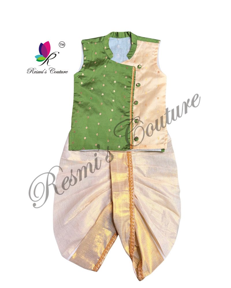 Olive Green Taffetta Silk Kurta Dhoti
