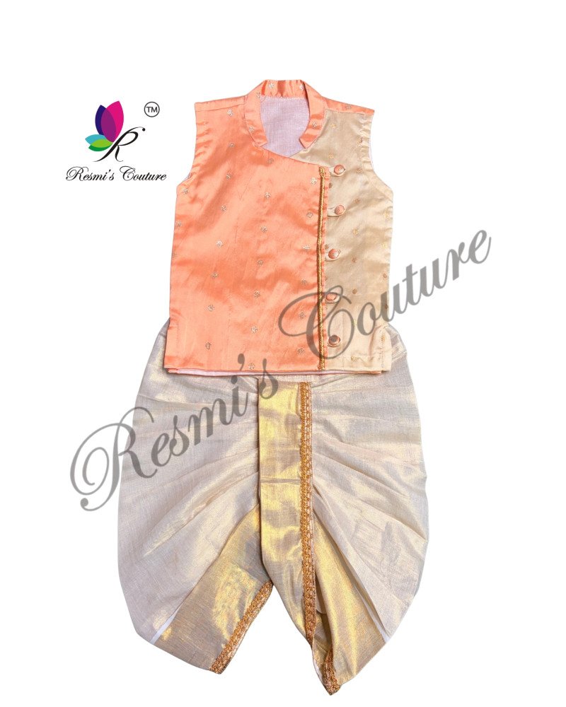 Peach Taffetta Silk Kurta Dhoti
