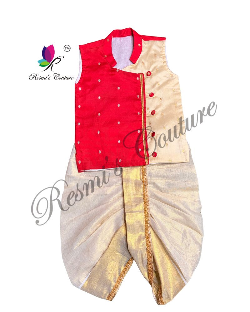 Red Taffetta Silk Kurta Dhoti